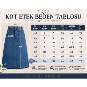 Resim ROYTEKS Asimetrik Kemer Detaylı Önden Yırtmatçlı 5 Cepli Şık Kot Etek 