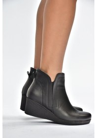 Resim Fox Shoes V999100803 Siyah Hakiki Deri Dolgu Tabanlı Kadın Bot Siyah-hakiki Deri 