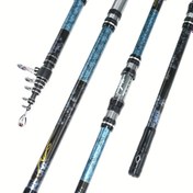 Resim 1 Paket Sada Karbon Fiber Teleskopik Olta Kamışı, Katlanabilir Hat Kılavuzu ile 3.6m-4.5m (11.81ft-14.76ft), Süper Sağlam, Taşınabilir Metal Oturak, Plaj Atışları için İdeal, Tuzlu ve Tatlı Su Balıkçılığı, Mavi 