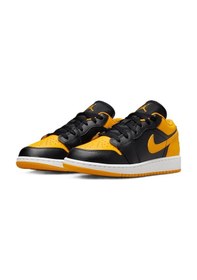 Resim Nike Air Jordan 1 Low Gs Leather Sneaker Hakiki Deri Siyah Sarı Unisex Spor Ayakkabı 