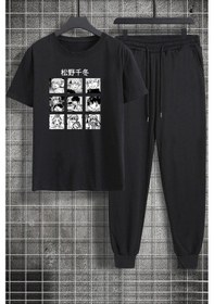 Resim Unisex Ken Kaneki Baskılı 2'li Eşofman Takımı Siyah 