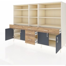 Resim Kronos Dolap 11 Raflı 5 Çekmeceli 4 Kapaklı 220x59x163 Aytaşı-ant Aytaşı-antrasit/çam 