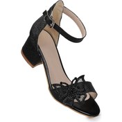 Resim Kiko Kids Zete Kum Simli Kız Çocuk 4 Cm Topuklu Sandalet Abiye Ayakkabı Siyah Siyah 