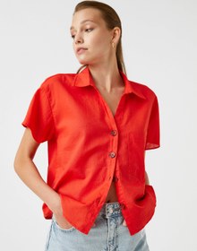 Resim Kısa Kollu Gömlek Keten Karışımlı 