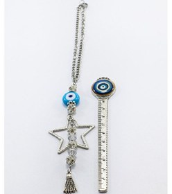 Resim Parlak Taşlı Ve Cam Nazar Boncuklu Metal Yıldız Dikiz Ayna Süsü / 