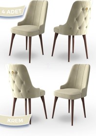 Resim Canisa Enoa Serisi, Ceviz Gürgen Ayaklı Sandalye, 4 Adet Krem Sandalye, 1.sınıf Babyface Kumaş 