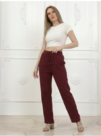 Resim Know Kadın Pamuk Müslin Kumaş Bolpaça Pantolon Bordo 