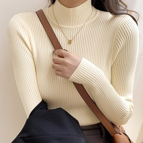 Resim Kadınların Zarif Yüksek Yaka Uzun Kollu Kazak - Esnek Dar Kesim, Düz Renk Bahar/Sonbahar Üstleri, Rahat ve Resmi Giyim için, Sevimli Kazak, Sonbahar Gardırop, Sophistike Stil, Yüksek Esneklikli Malzeme, Ofis Kıyafeti, Yüksek Kaliteli Örgü, Şık Bluz, Profesyonel Kadınlar 