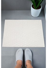 Resim Tuğla Desenli 2li Ayak Havlusu - 50x70 Cm - Su Emici Banyo Paspası Seti - Beyaz Beyaz 