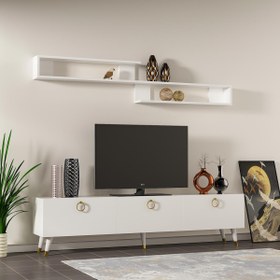 Resim MOBİLYA GEZEGENİ LAHEY TV ÜNİTESİ PARLAK Beyaz 150 CM X2132 