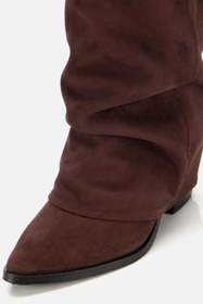 Resim Yaya by Hotiç Kadın Süet Kahverengi Dikiş Detaylı Western Kalın Topuklu Çizme 