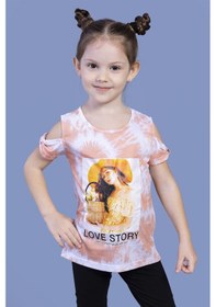 Resim Toontoy Kids Toontoy Kız Çocuk Komple Desenli Dijital Baskılı Tişört Turuncu 