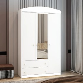 Resim Afilli Lucia 3 Kapaklı 2 Çekmeceli Gardrop Aynalı Mdf Beyaz 