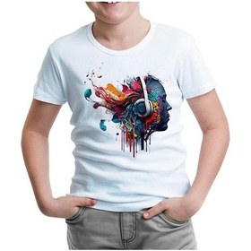 Resim Lord Tshirt A Digital Person Listening To Music With Headphones Beyaz Çocuk Tshirt 001 