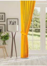Resim Cheap's Home Petek Dokulu Kadife Dokuma Normal 1 X 2.5 Pileli Fon Perde Koyu Sarı 