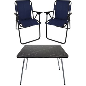 Resim Bofigo 60X80 Granit Desenli Katlanır Masa + 2 Adet Katlanır Sandalye Kamp Seti Bahçe Takımı Lacivert 