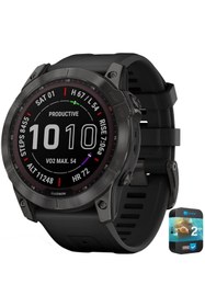 Resim Garmin 010-02541-10 Fenix 7X Sapphire Solar Akıllı Saat Karbon Gri DLC Titanyum Siyah Bantlı Paket 