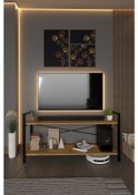 Resim TV Ünitesi Dekoratif 2 Raflı Metal Ayaklı TV Sehpası Atlantik Çam 