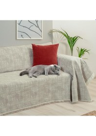 Resim Purecot Premium Pamuklu Püsküllü Koltuk Örtüsü 180x220 Çift Taraflı Terletmez Kaymaz , Açık Kahve Açık Kahve 