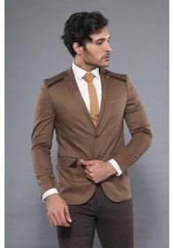 Resim Çift Düğmeli Mono Yaka Omuz Detay Taba Ceket - Wessi Taba 