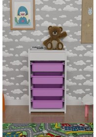 Resim 4 Sepetli Oyuncak Dolabı Çok Amaçlı Dolap Beyaz - Pembe Beyaz 