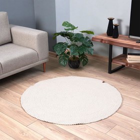 Resim Giz Home Drop Örgü Yuvarlak Halı - Beyaz - 120x120 cm 