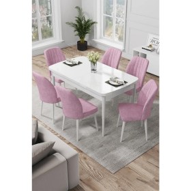 Resim Canisa Concept Par Serisi 70 x 114 Cm, Açılabilir Mdf Mutfak Masa Takımı, Beyaz Masa ve 6 Sandalye 
