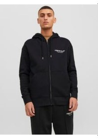Resim Jack & Jones Erkek Kapüşonlu Fermuarlı Sweatshirt-siyah Siyah 