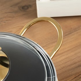 Resim Lines Yonca Güveç 7 Parça Altın Kulp Küre Tencere Seti Krem 