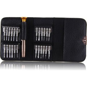 Resim 24 Parça Cüzdanlı Yıldız Düz Uçlu Elektronik Laptop Telefon Saat Tamir Tornavida Seti 