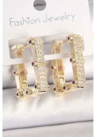 Resim Pirinç Gold Renk Kare Zirkon Taşlı Kadın Küpe - Tj-bkp10373 Çok Renkli 