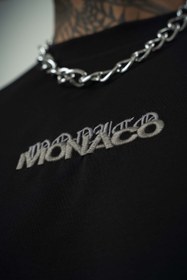 Resim Monaco Baskılı Siyah Oversize T-Shirt - L 
