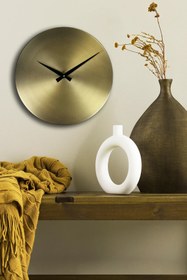 Resim Metal Duvar Saati, Eskitme Gold Vintage, İskandinav Sadeliği, Modern ve Şık Kaplamalı Duvar Saati 35 cm Ø 