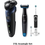 Resim Philips S5445 Islak/Kuru Sinek Kaydı Tıraş Makinesi - Banyo Vücut Tıraş - Oral-B Diş Fırçası 3'lü Set 