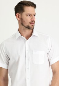 Resim Beyaz Kısa Kol Regular Fit Desenli Pamuklu Gömlek 