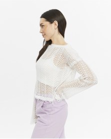 Resim KNİTİCAL TEKSTİL knitical Bolero Watashi püsküllü Krem Crop Bluz Ajurlu Triko Örme 