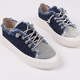 Resim Muggo Damsel Bağcıklı Taşlı Kadın Günlük Denim Sneaker Spor Ayakkabı 