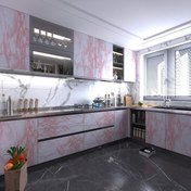 Resim 5 Metre Boyutlu Pembe Mermer Duvar Kağıdı Rulosu - Kendinden Yapışkanlı, Çıkarılabilir, Su Geçirmez, Oturma Odası, Mutfak, Yatak Odası, Yurt İçin Kendin Yap Duvar Kağıdı 