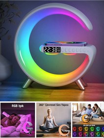 Resim Ally 15w Kablosuz Şarj Standlı Bluetooth Hoparlör Rgb Gece Lambası Beyaz 