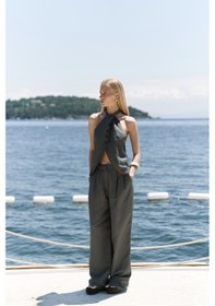 Resim Mai Collection Mai Studios Co. Prasetsah Bağlamalı Antrasit Crop Pantolon Takım Antrasit 