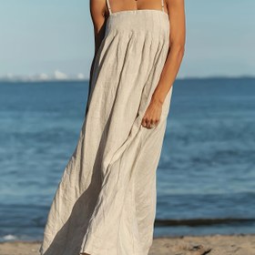 Resim Kadınların Hafif Maxi Elbisesi, Ayarlanabilir Askılar ve Büzgülü Uç - Kolsuz, Yaz Plaj Gezileri İçin Akışkan Tasarım, Rahat Boho Şık Stil, Rahat Yaz Giyimi | Omuz Üstü Elbise | Büzgülü Detaylar 