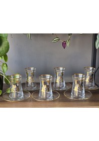 Resim Fermato 12 Parça 6 Kişilik 24k El İşçiliği - Gerçek Altın İşlemeli Çay Seti Horse Mix Çok Renkli 