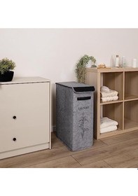 Resim Kapısı Felted Deri Detaylı Lüks Keçe Çamaşır Sepeti 1 Gözlü Beyaz 