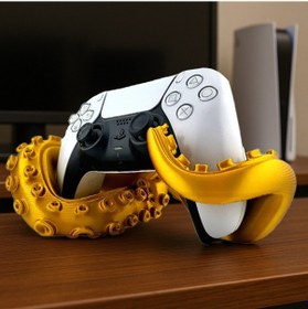 Resim Ps5 Dualsense Gamepad Standı - Altın Ahtapot Tasarımlı 3d Baskı Tutucu 