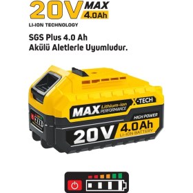 Resim Sgs Sgs5498 - 20 Volt 4 Amper Yedek Akü Batarya (Sgs Plus 4 Amper Akülü Aletlere Uyumludur) 