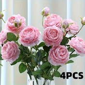 Resim 4'lü Paket Gerçekçi İpek Şakayık Buketleri - Düğün, Sevgililer Günü Dekorasyonu, Kendin Yap El Sanatları, Ev Dekorasyonu için Yumuşak Pembe ve Beyaz Çiçeklerle 3 Başlı Canlı Görünümlü İpek Çiçekler, Yeşil Yapraklı - Bakım Gerektirmeyen İpek Masa Süsleri 