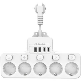 Resim Cloudstore Beyaz 9u 1 Arada Avrupa Guc Seridi 4 Usb Portu 5 Cikisi Yangin Korumali 