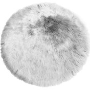 Resim Kosona Yumuşak Konforlu Yuvarlak Simülasyon Koyun Saçı Halı - 90 Cm Çaplı Gri, Oturma Odası Ve Yatak Odası İçin Dekoratif Kullanım 
