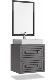Resim Creavit Perge 60 Cm Lavabo Dolabı Mat Gri Ve Led Ayna Mat Gri 
