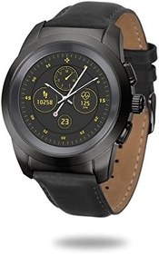 Resim MyKronoz ZeTime Premium hibrit akıllı saat, 39 mm, yuvarlak renkli dokunmatik ekran üzerinden mekanik göstergeli, Petite mat siyah/siyah kabartmalı deri 